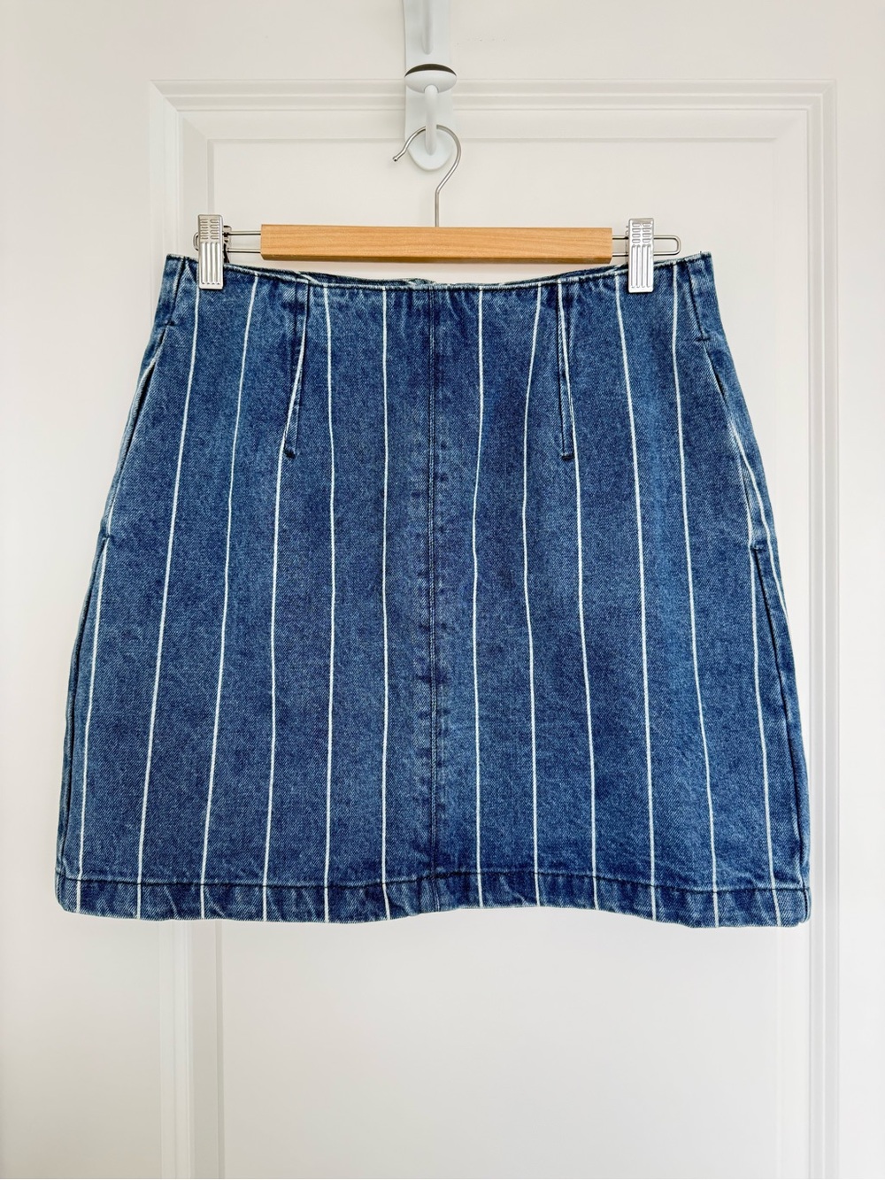 TWIK | Striped High Waisted Denim Mini Skirt - Size Large